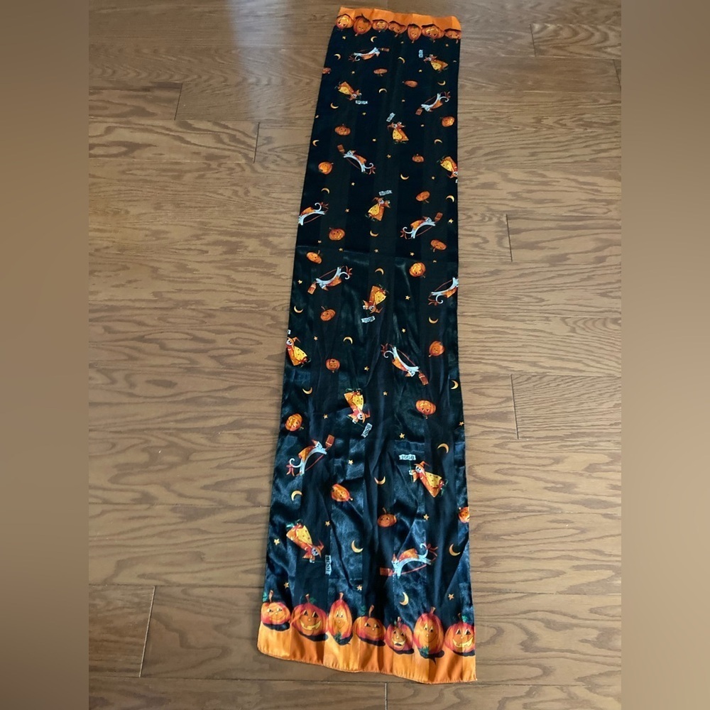 Vintage 90’s Cejon Semi Sheer Striped Halloween Witch Cats & Pumpkins Scarf